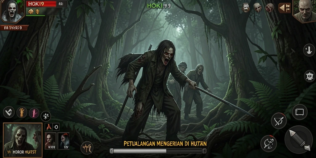 Tampilan antarmuka HOKI9 yang menyeramkan di hutan.