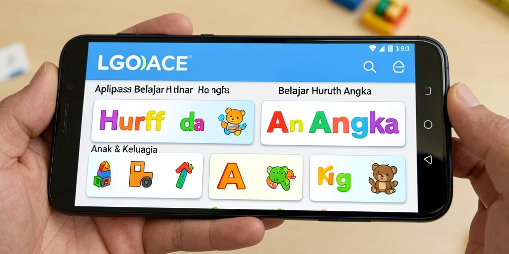 Antarmuka LGOACE menunjukkan anak sedang belajar huruf dan angka dengan cara yang menyenangkan.